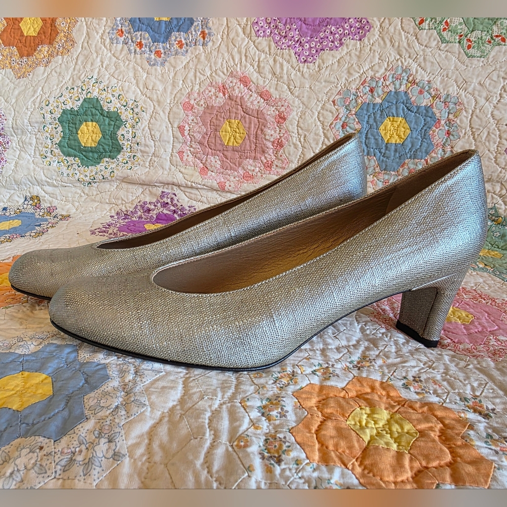 Stuart Weitzman Metallic Silver Block Heels